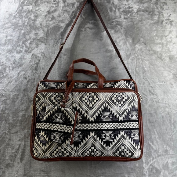 UMTA Handbags - UMTA Jacquard Laptop Bag Unisex Large Black White Aztec Print Briefcase